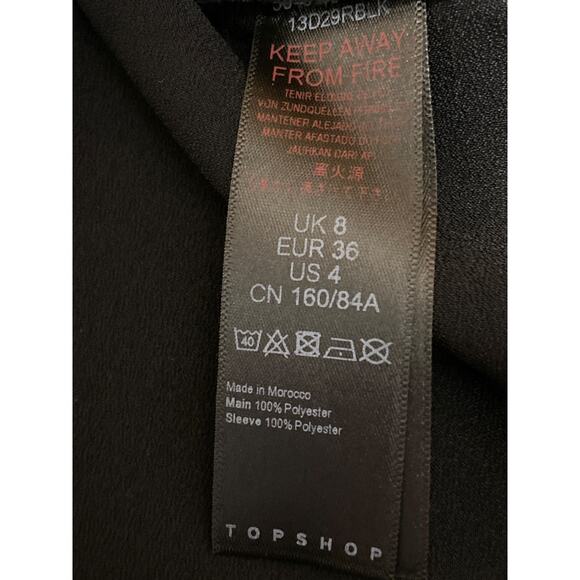 Topshop Women's Black Ruffle Ruched Front Sheer Long Puff Sleeve Blouse Top Sz 4 - Picture 5 of 5